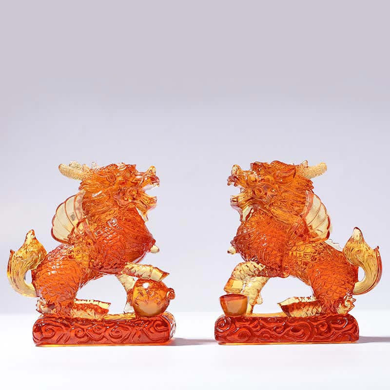 Handmade Liuli Feng Shui Kirin Crystal Art Piece