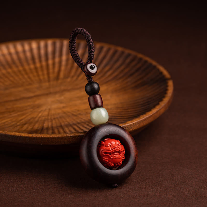 Small Leaf Red Sandalwood Om Mani Padme Hum Protection Key Chain