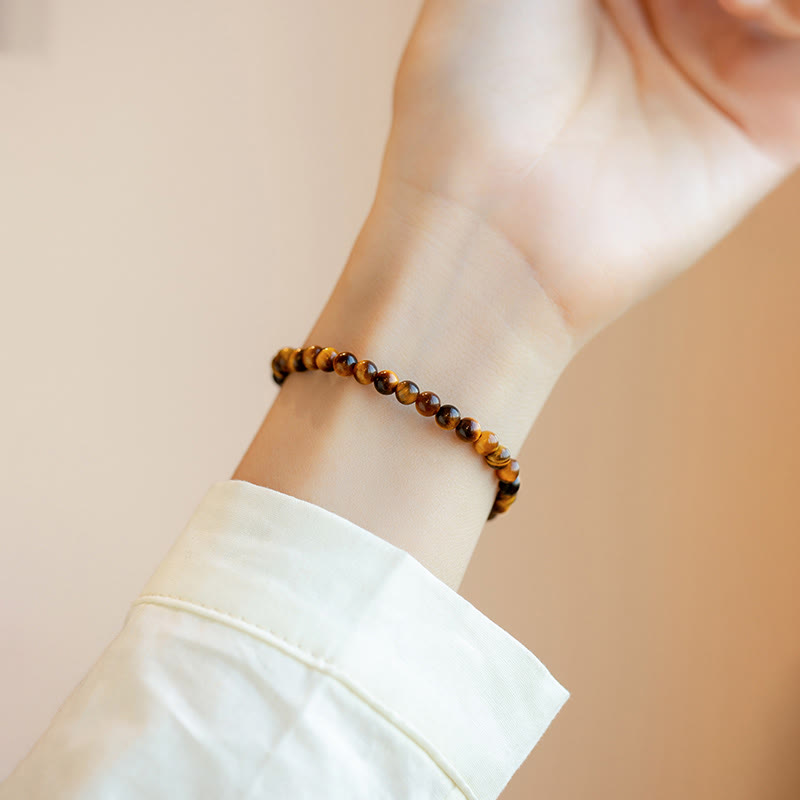 4mm Tiger Eye Protection Bracelet in 14K Gold Plating
