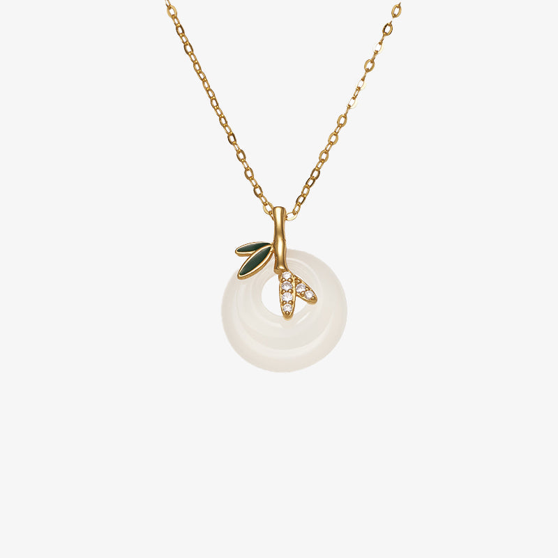 Natural Chalcedony Silver Spiritual Necklace with Bamboo Peace Buckle