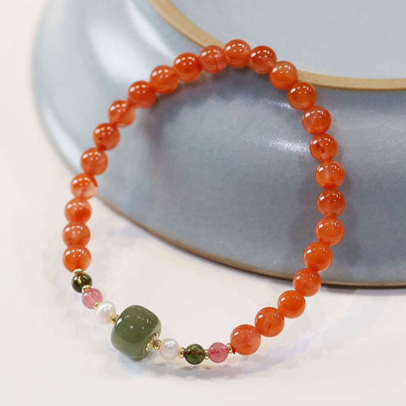 Red Agate and Hetian Jade 6mm Bracelet for Confidence & Calm