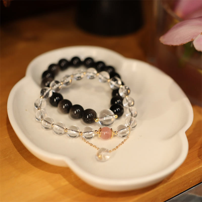Silver Sheen Obsidian Yin Yang Protection Bracelet