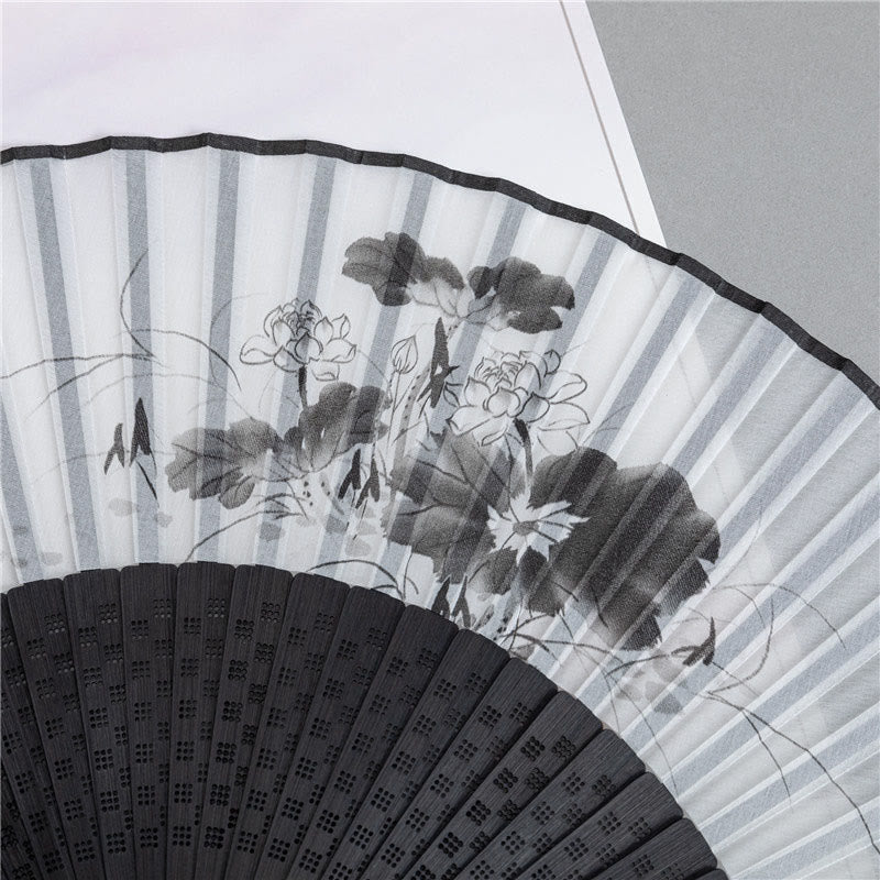 Plum Blossom Silk Bamboo Folding Fan 22.5cm Elegant Handheld