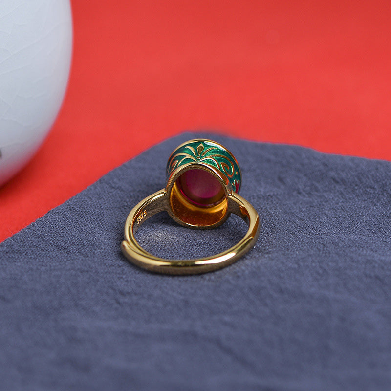 Red Corundum Silver Courage Ring Adjustable Spiritual Jewelry