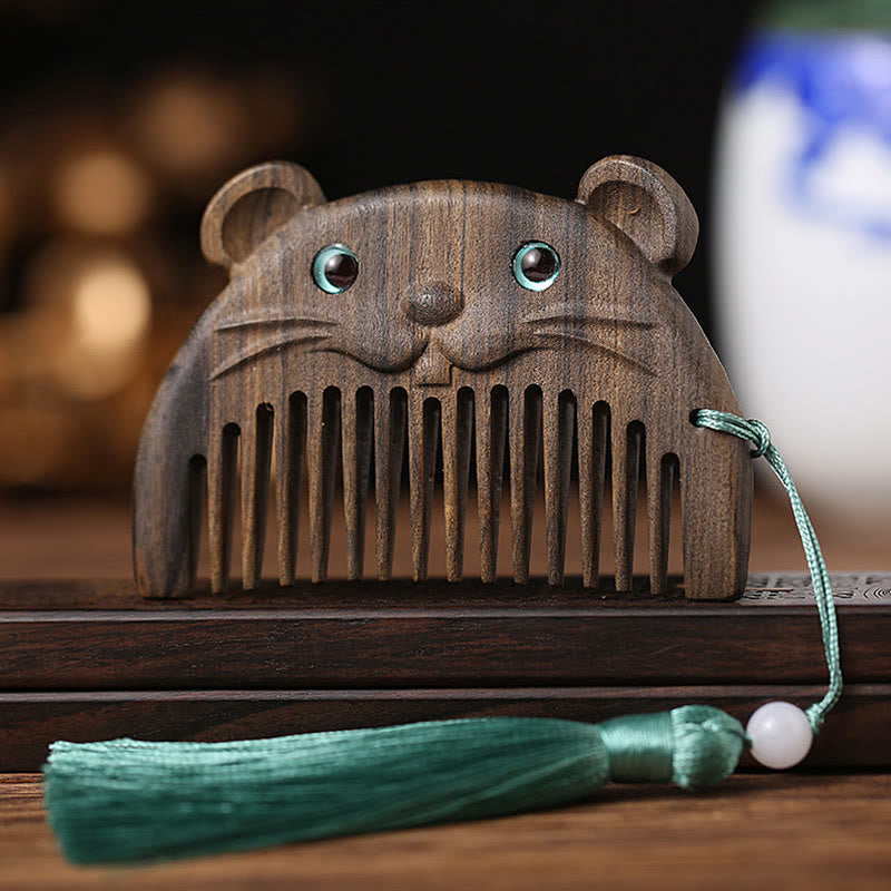 Chinese Zodiac Green Sandalwood Mini Peace Comb