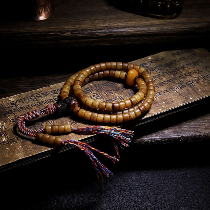 Yak Bone Amber 108 Bead Mala Bracelet for Balance
