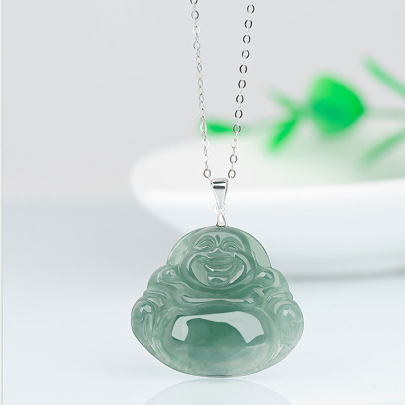 Jade Necklace Laughing Buddha Pendant | Protection & Calm