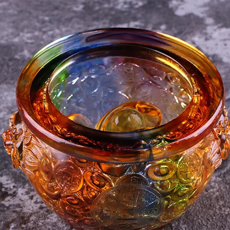 Handmade Liuli Crystal Treasure Bowl for Zen Home Decor