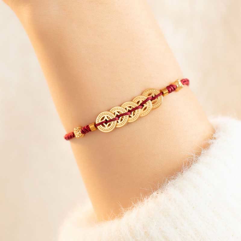 Copper Coin Red String Bracelet for Luck & Protection