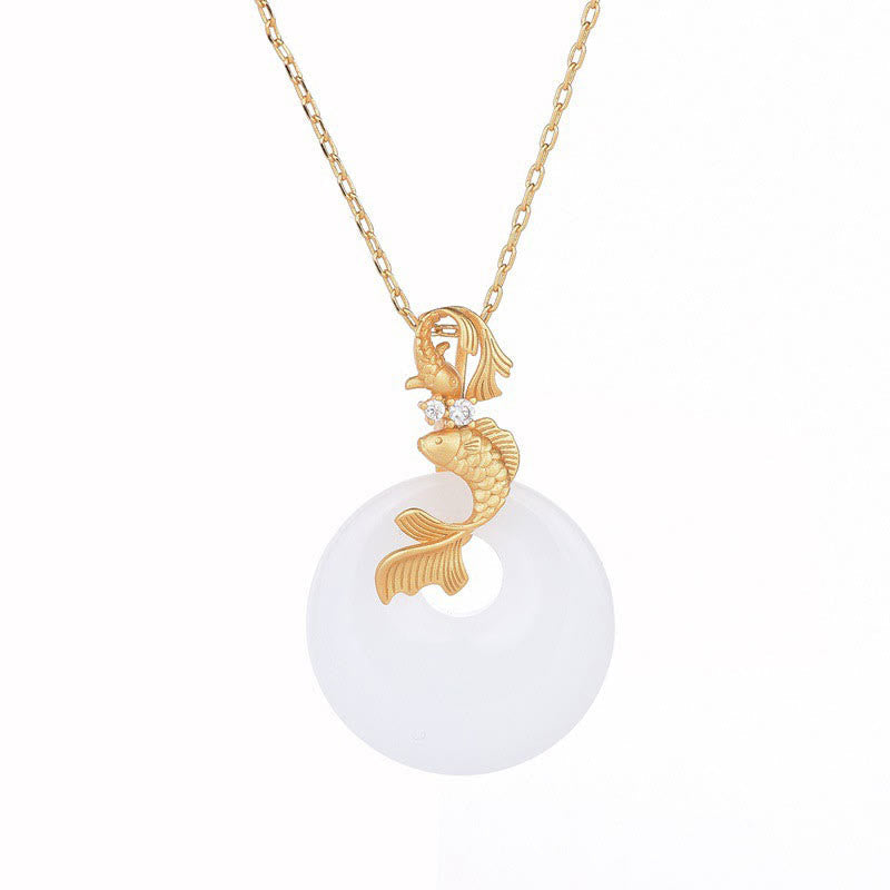 White Jade Koi Fish Necklace for Wealth & Prosperity