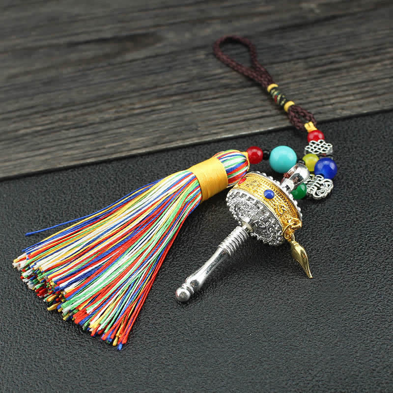 Om Mani Padme Hum Prayer Wheel Tassel Car Hanging
