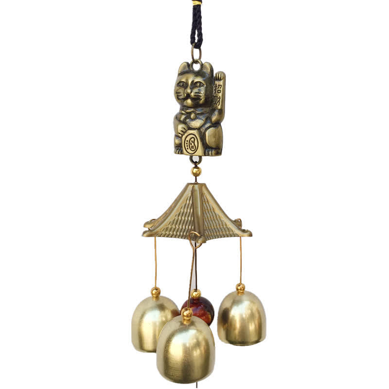 Copper Auspicious Wealth Cat Wall Hanging Chime | Zen Decor