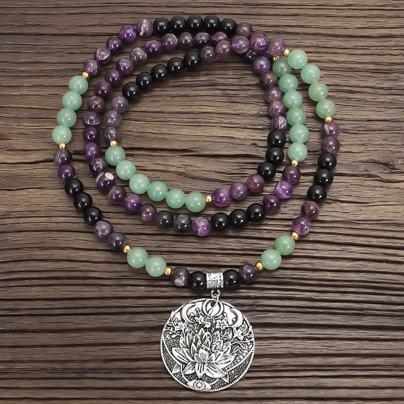 108 Beads Amethyst Green Aventurine Meditation Bracelet