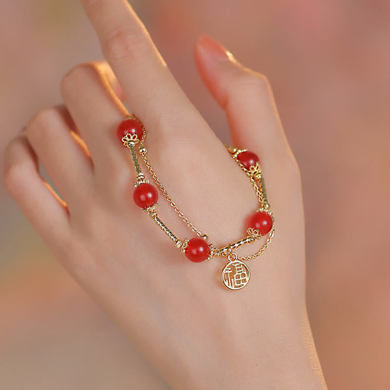 Red Agate Fu Character Self-acceptance Bracelet