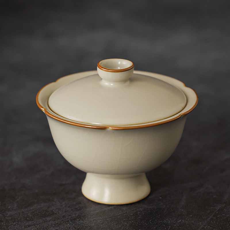 Beige Ceramic Gaiwan with Plum Blossom Design 120ml Tea Set