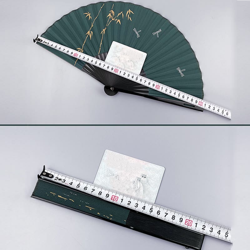 Chinese Folding Fan with Bamboo and Koi Fish Patterns