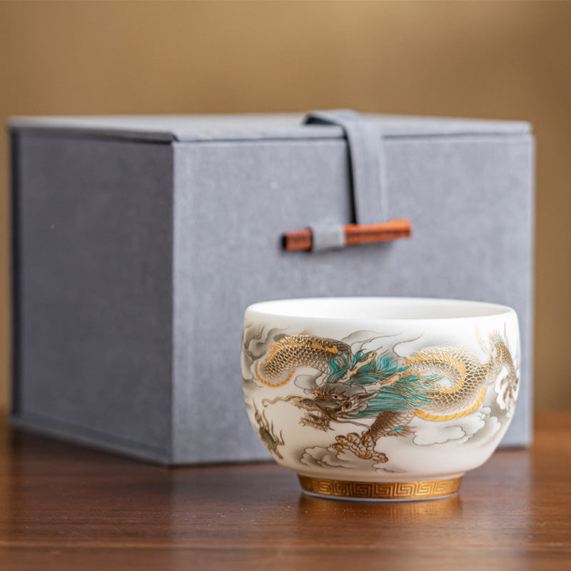 Dragon Phoenix Ceramic Teacup 130ml Zen Decor Gift