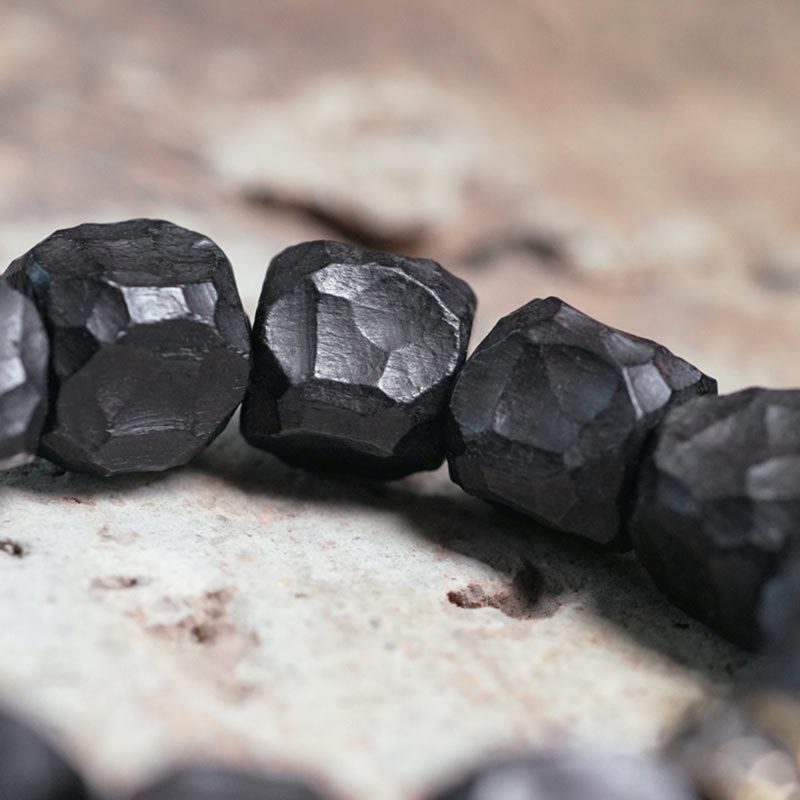 Ebony Wood and Copper Peace Wrist Mala Bracelet 15-18cm