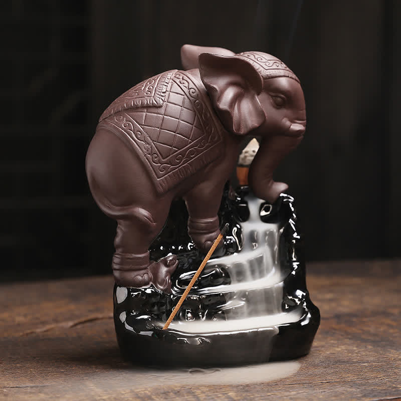 Purple Clay Tibetan Elephant Backflow Incense Burner for Peace