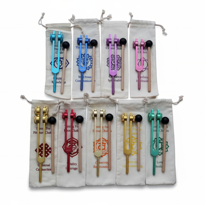 9pc Chakra Tuning Fork Set for Healing & Sound Therapy