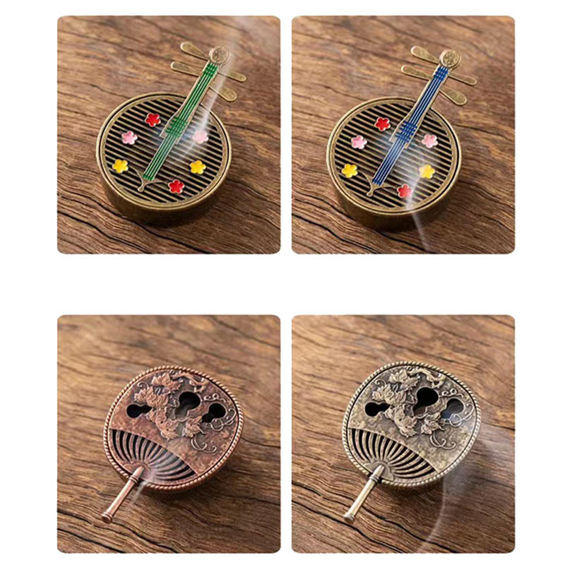 Small Mini Copper Alloy Gourd Fan Pipa Incense Burner