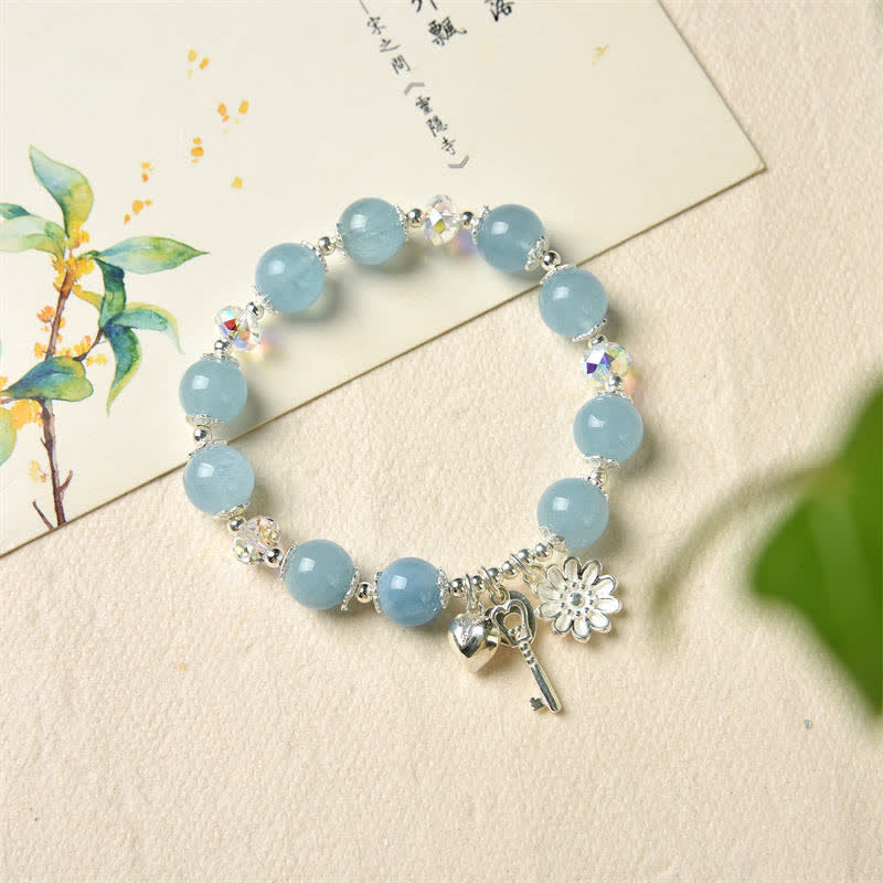 Aquamarine Sterling Silver Serenity Flower Charm Bracelet