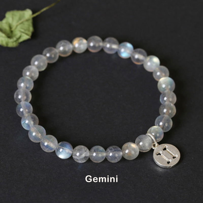 12 Zodiac Moonstone Charming Bracelet 7mm Beads
