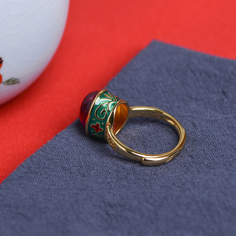 Red Corundum Silver Courage Ring Adjustable Spiritual Jewelry