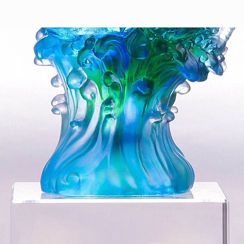 Azure Dragon Liuli Crystal Art Piece for Success Protection