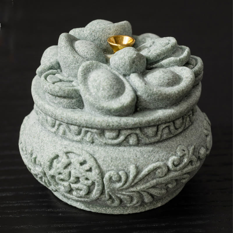 Green Sandstone Fu Incense Burner | Prosperity Desk Decor