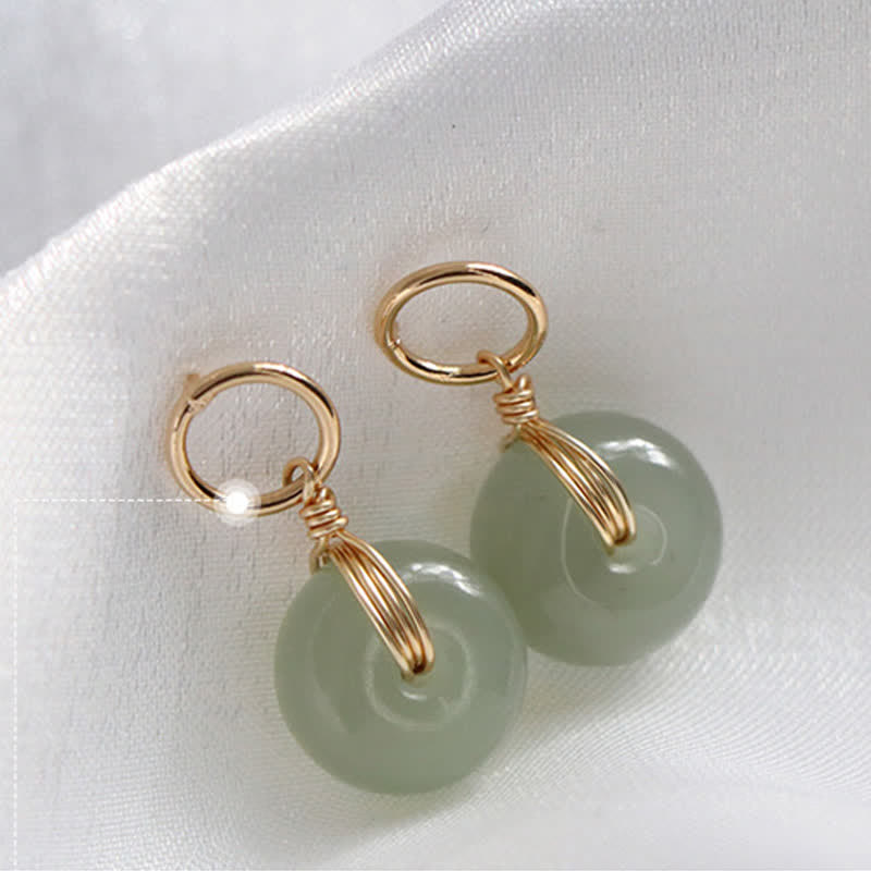 Round Jade Peace Buckle Luck Drop Earrings for Prosperity