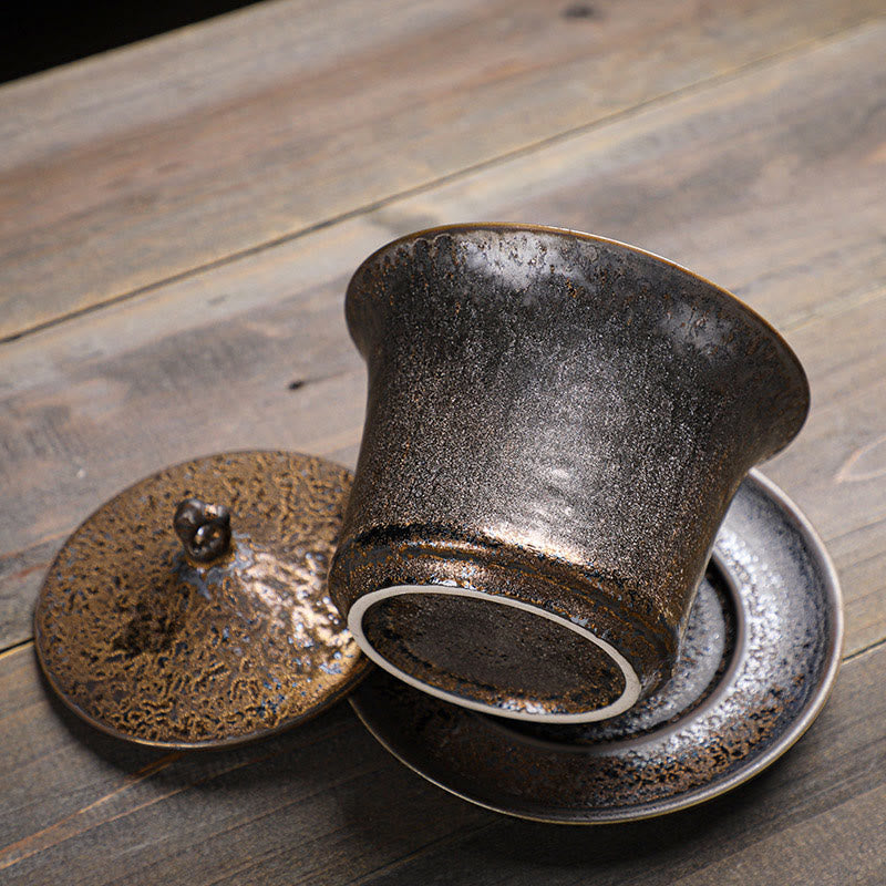 Rust Glaze Ceramic Gaiwan Tea Cup 230ml for Mindful Rituals