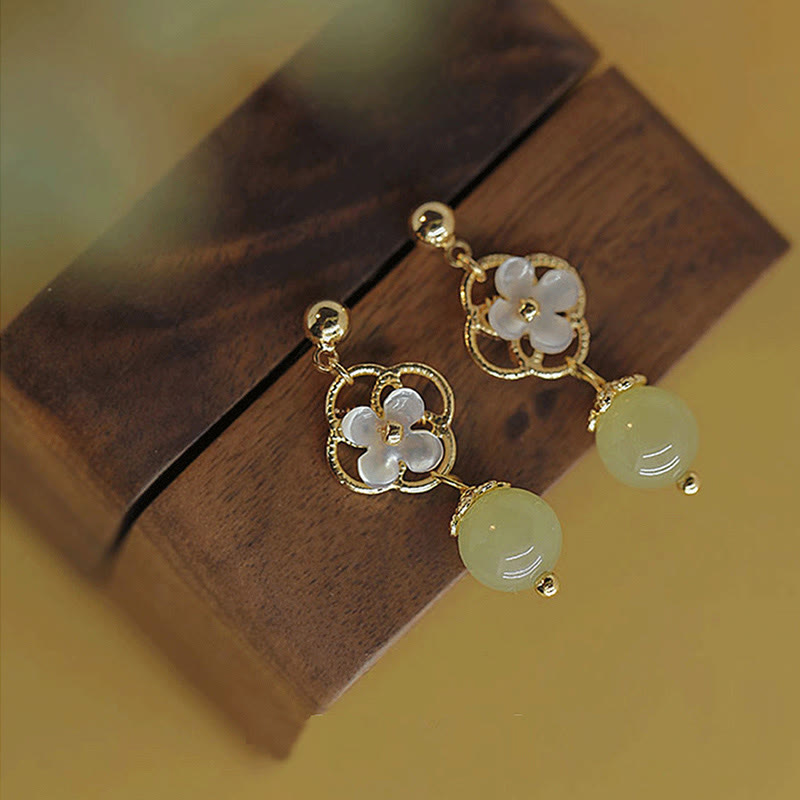 Tridacna Stone Jade Drop Earrings for Prosperity & Calm