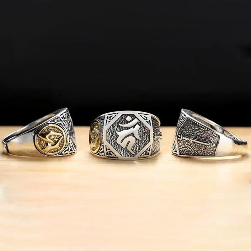 925 Sterling Silver Sanskrit Protection Spiritual Ring Adjustable