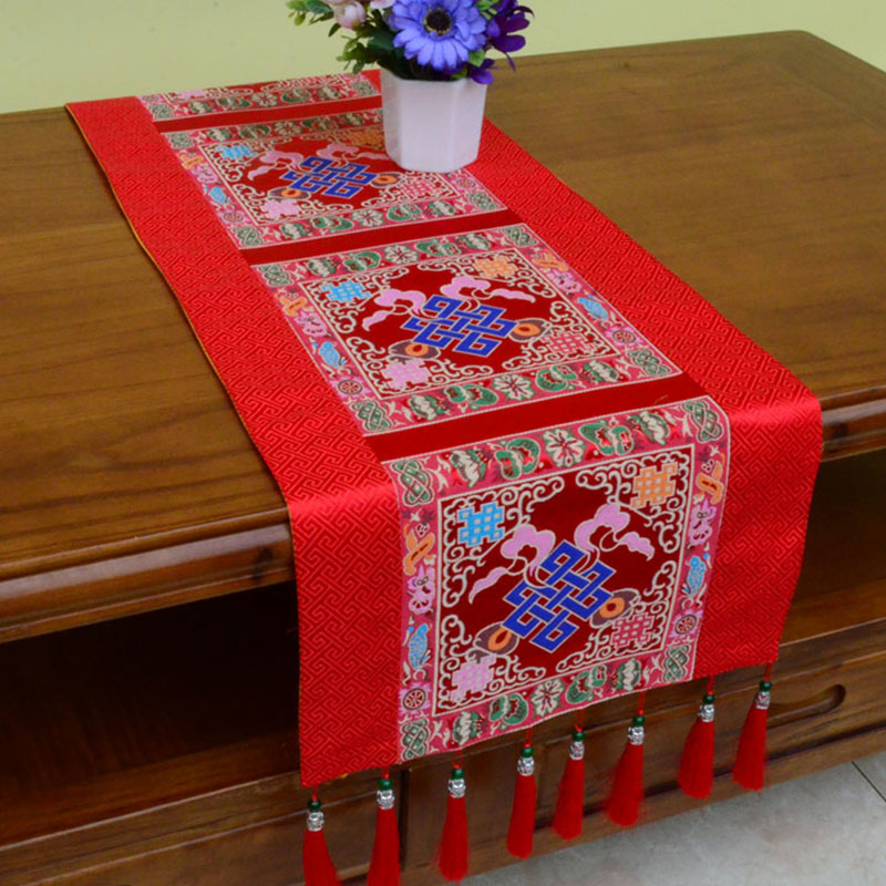 Meditation Altar Mat with Tibetan Vajra and Auspicious Symbols, 95x33cm