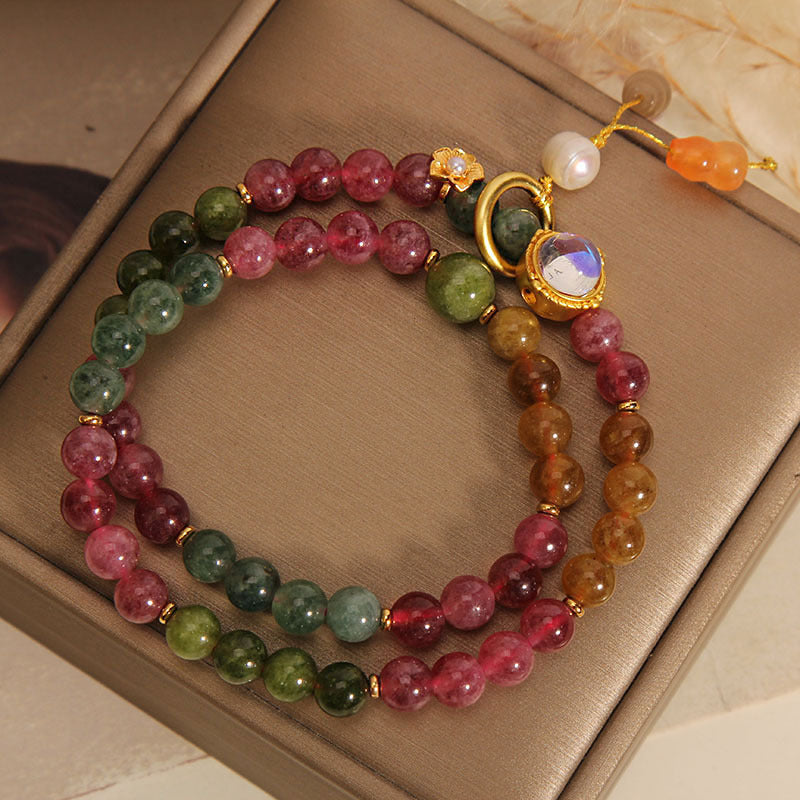 Double Wrap Multicolored Tourmaline Bracelet for Protection
