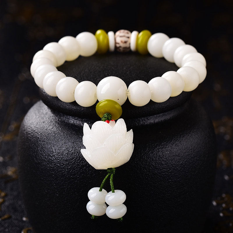 8mm Bodhi Seed Lotus Bracelet for Luck & Enlightenment