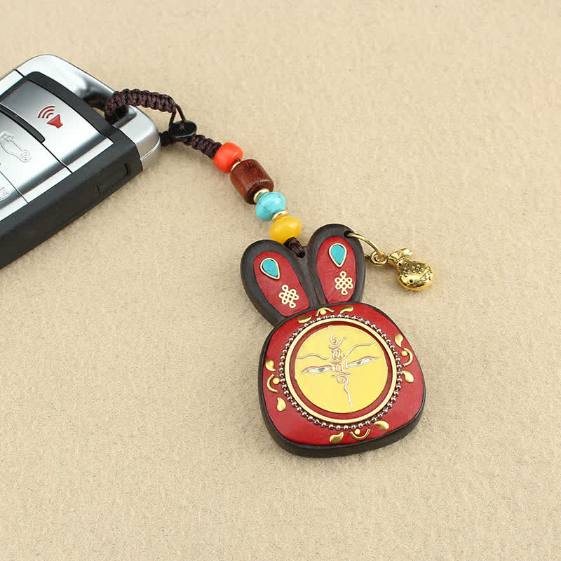 Ebony Five God of Wealth Thangka Key Chain Spiritual Jewelry