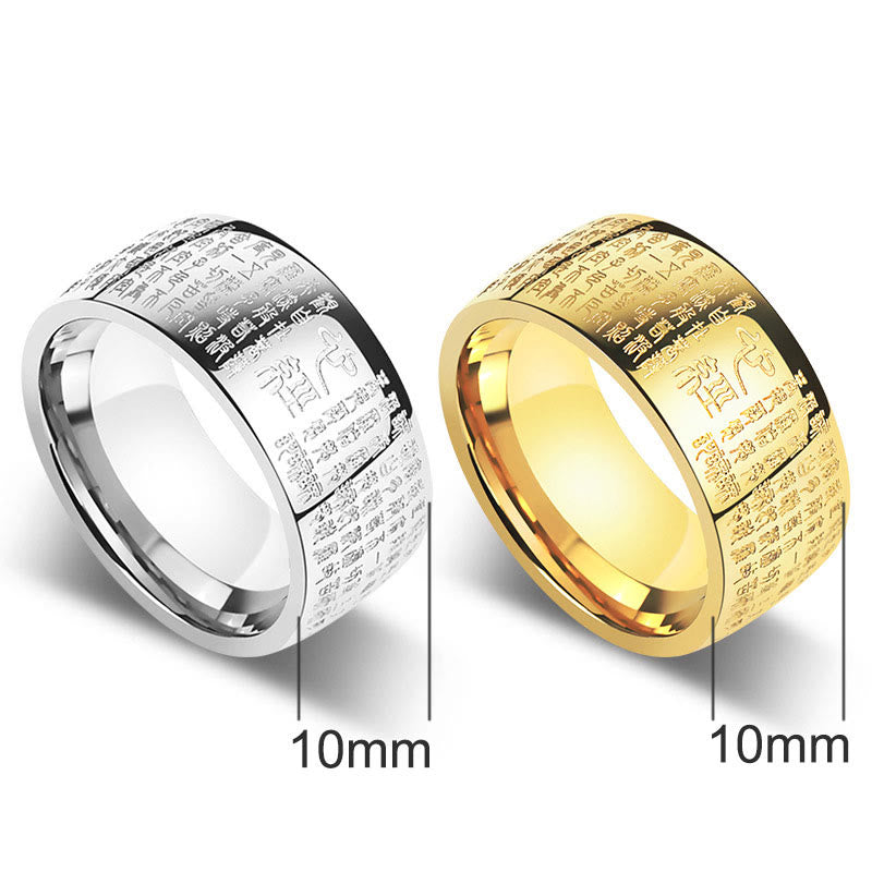 Heart Sutra Titanium Steel Lucky Ring | Spiritual Awakening