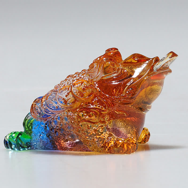 Liuli Crystal Feng Shui Frog Sculpture 11cm Prosperity Art