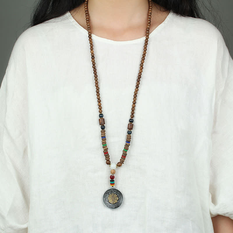 Turquoise Om Mani Padme Hum Prayer Wheel Necklace