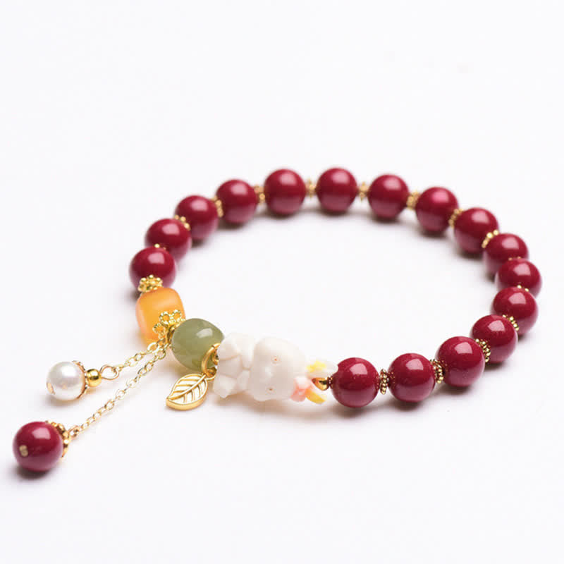 10mm Cinnabar Hetian Jade Blessing Bracelet for Rabbit Year
