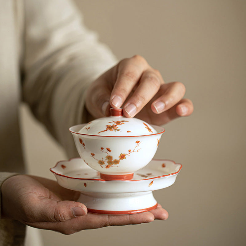 White Porcelain Gaiwan Set for Zen Decor & Tea Rituals