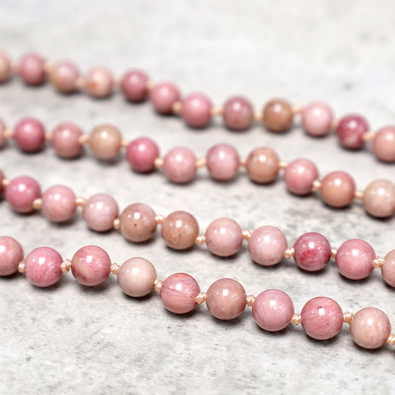 108 Bead Rhodonite Mala Bracelet for Meditation & Healing