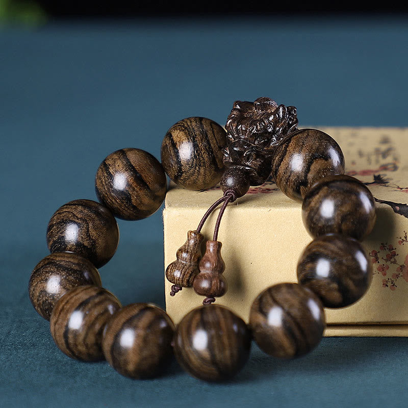 Dragon Carved Protection Bracelet in Rosewood & Sandalwood 20mm Beads