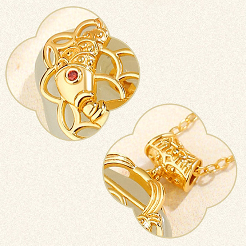 Natural Hetian Jade Koi Fish Wealth Necklace in Sterling Silver