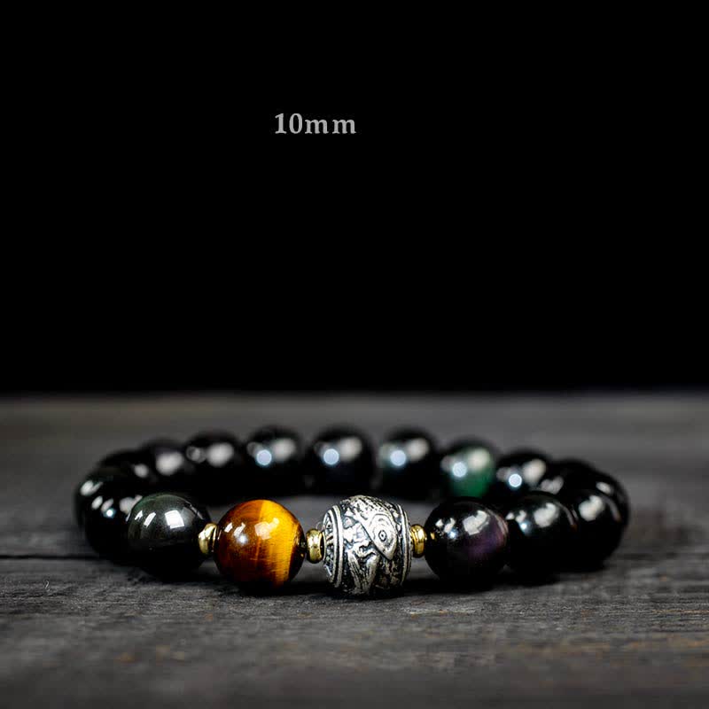 Rainbow Obsidian And Gold Sheen Obsidian Protection Bracelet 8mm