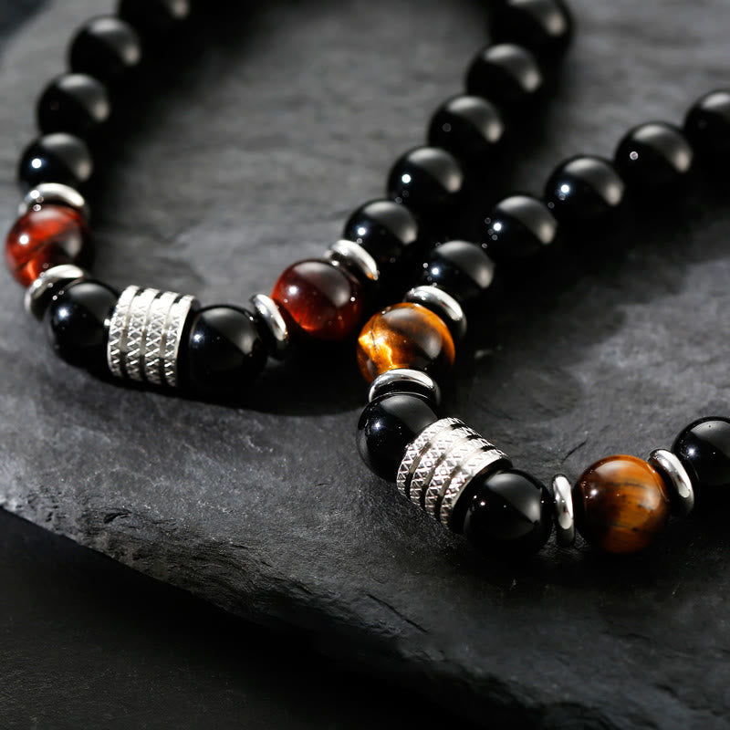Obsidian Bracelet 10mm with Tiger Eye for Strength & Balance