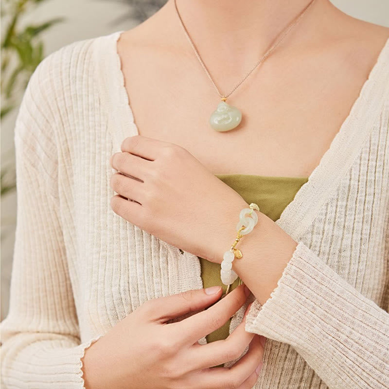 Natural Hetian Jade Double Peace Buckle Bracelet for Abundance