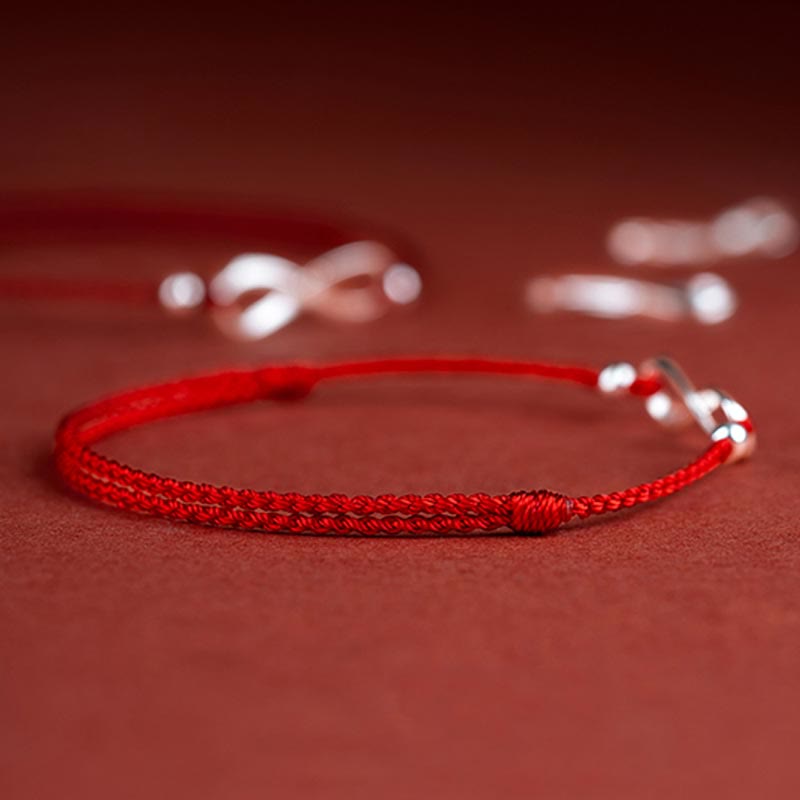 925 Sterling Silver Red String Bracelet Endless Knot Protection